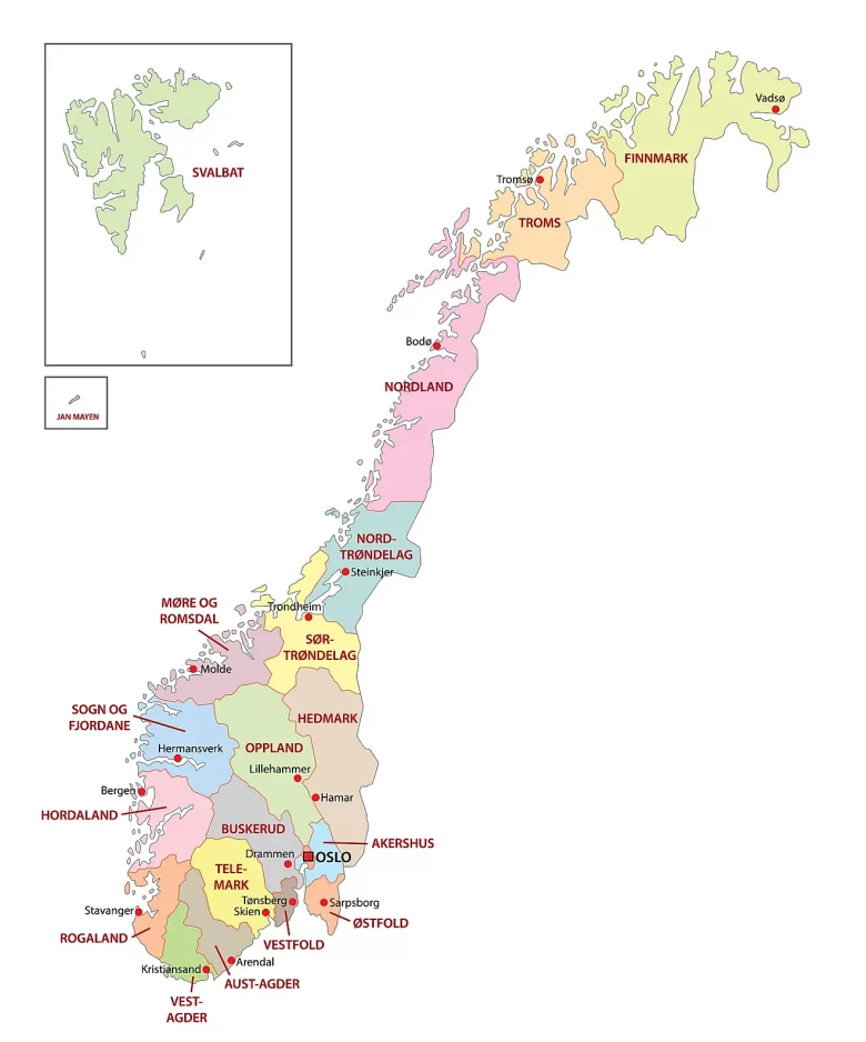 Mapa Das Regiões Da Noruega